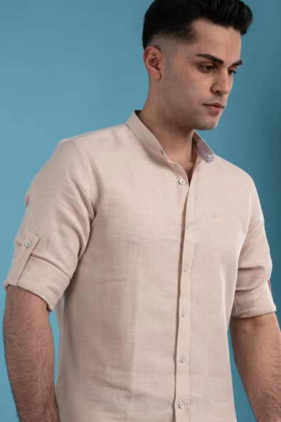 DORSS SLİMFİT HAKİM YAKA KETEN YAZLIK ERKEK GÖMLEK - Resim 5