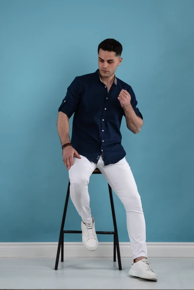 DORSS SLİMFİT HAKİM YAKA KETEN YAZLIK ERKEK GÖMLEK - Resim 6