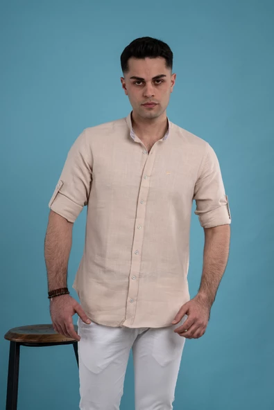 DORSS SLİMFİT HAKİM YAKA KETEN YAZLIK ERKEK GÖMLEK - Resim 4