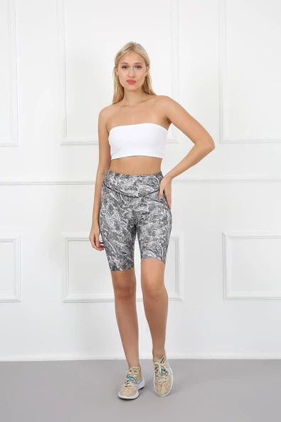 AuraFit 4025-96 Dijital Baskılı Toparlayıcı Yüksek Bel Şort Tayt - 5