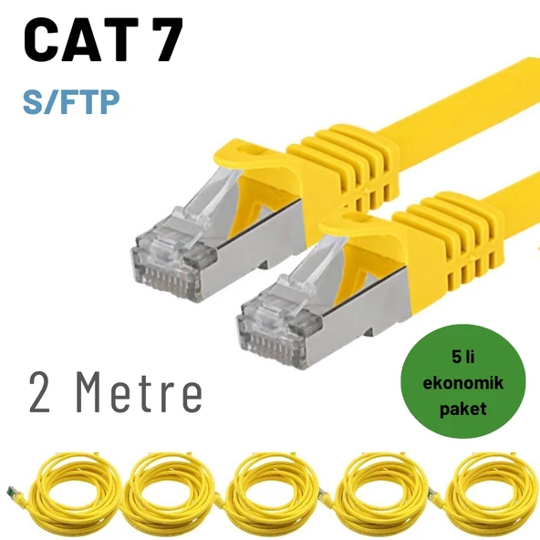 5 adet IRENIS CAT7 Kablo S/FTP Ethernet Network LAN Ağ Kablosu  2 Metre Sarı