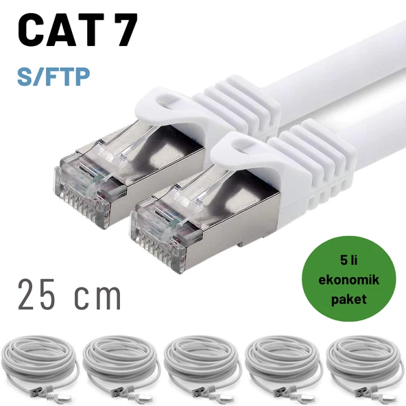 5 adet IRENIS CAT7 Kablo S/FTP Ethernet Network LAN Ağ Kablosu  25 cm Beyaz