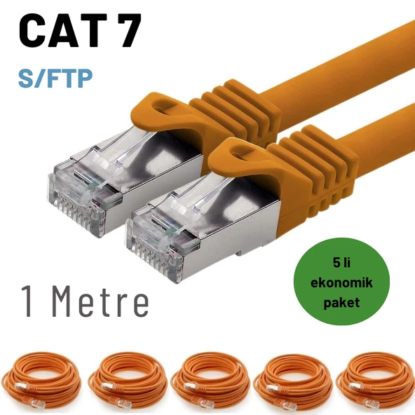 5 adet IRENIS CAT7 Kablo S/FTP Ethernet Network LAN Ağ Kablosu  1 Metre Turuncu