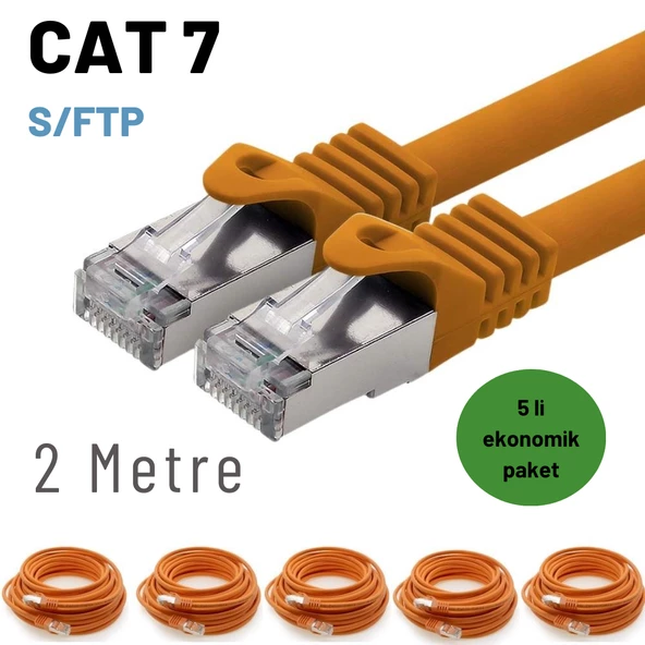 5 adet IRENIS CAT7 Kablo S/FTP Ethernet Network LAN Ağ Kablosu  2 Metre Turuncu