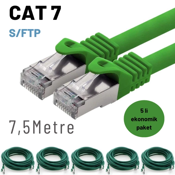 5 adet IRENIS CAT7 Kablo S/FTP Ethernet Network LAN Ağ Kablosu  7.50 Metre Yeşil ürün görseli