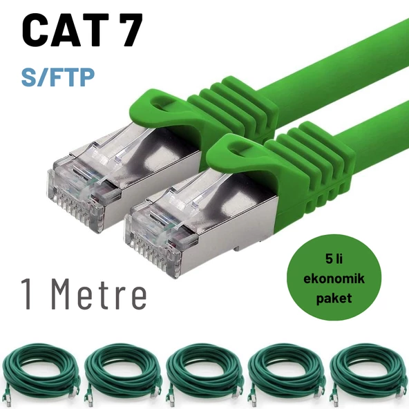 5 adet IRENIS CAT7 Kablo S/FTP Ethernet Network LAN Ağ Kablosu  1 Metre Yeşil ürün görseli