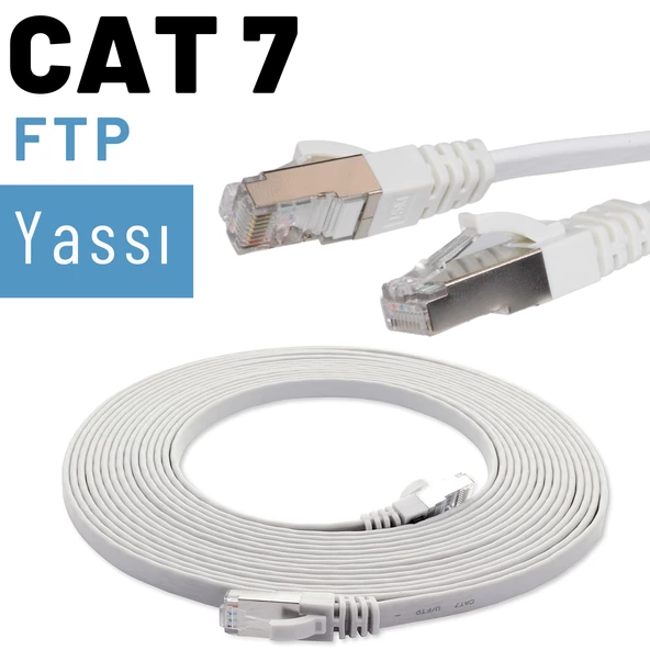 IRENIS CAT7 Kablo Yassı FTP Ethernet Network LAN Ağ Kablosu   3 Metre Siyah - Resim 5