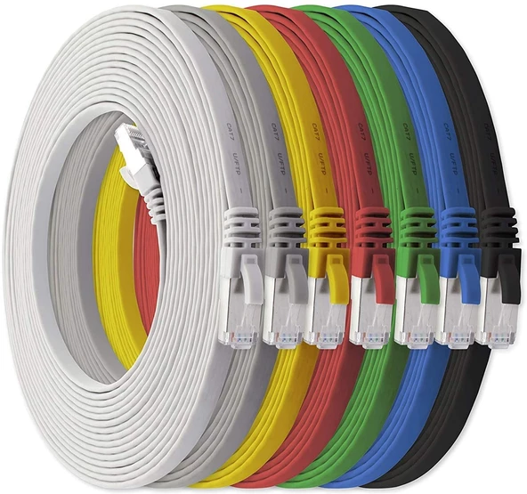 IRENIS CAT7 Kablo Yassı FTP Ethernet Network LAN Ağ Kablosu   1 Metre Sarı - Resim 8