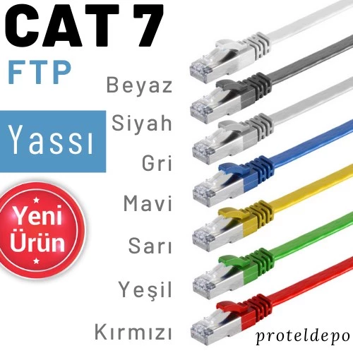 IRENIS CAT7 Kablo Yassı FTP Ethernet Network LAN Ağ Kablosu   2 Metre Mavi - Resim 2