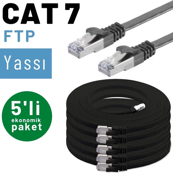 5 adet IRENIS CAT7 Kablo Yassı FTP Ethernet Network LAN Kablosu  50cm Kırmızı - 8