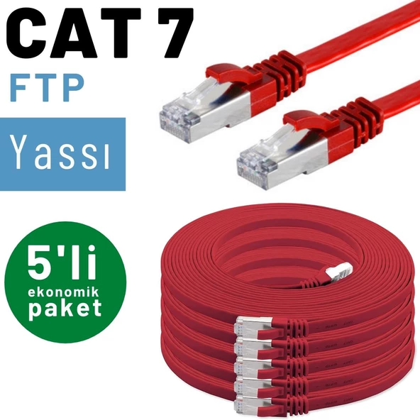 5 adet IRENIS CAT7 Kablo Yassı FTP Ethernet Network LAN Kablosu  15 Metre Beyaz - 6