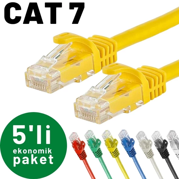 5 adet IRENIS CAT7 Kablo Ethernet Network İnternet LAN Kablosu   5 Metre Sarı