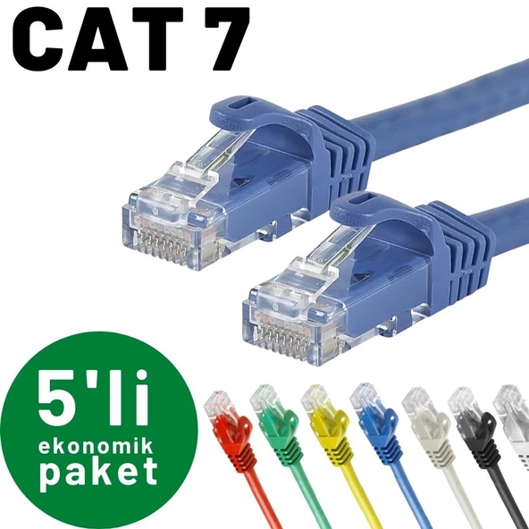 5 adet IRENIS CAT7 Kablo Ethernet Network İnternet LAN Kablosu   10 Metre Mavi