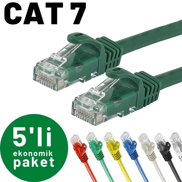 5 adet IRENIS CAT7 Kablo Ethernet Network İnternet LAN Kablosu   5 Metre Yeşil