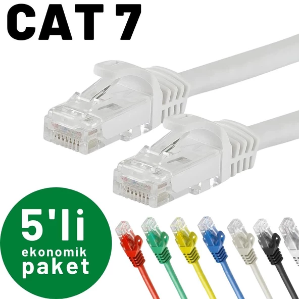 5 adet IRENIS CAT7 Kablo Ethernet Network İnternet LAN Kablosu   2 Metre Beyaz