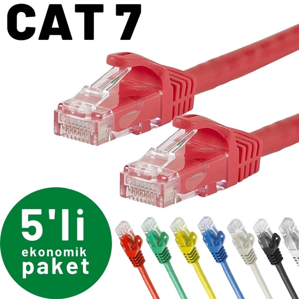 5 adet IRENIS CAT7 Kablo Ethernet Network İnternet LAN Kablosu   7.50 Metre Kırmızı