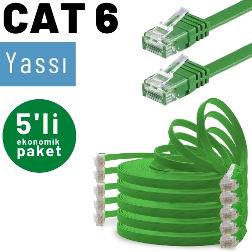 5 adet IRENIS CAT6 Kablo Yassı Ethernet Network Lan Ağ Kablosu  50cm Yeşil - 2