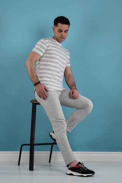 SLİMFİT ÇİZGİLİ ÖRME KUMAŞ ERKEK T-SHİRT - 10