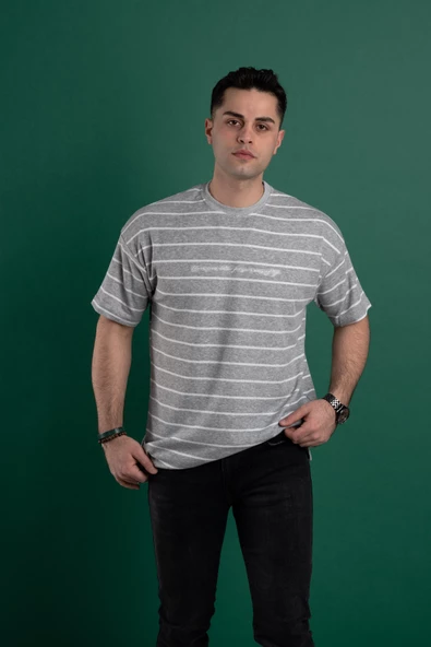 OVERSİZE ÇİZGİLİ ERKEK T-SHİRT - 3