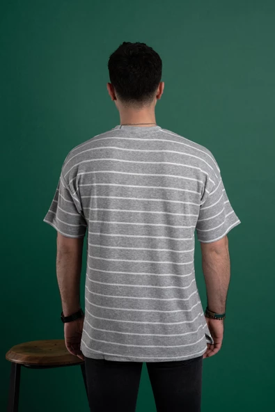 OVERSİZE ÇİZGİLİ ERKEK T-SHİRT - 5