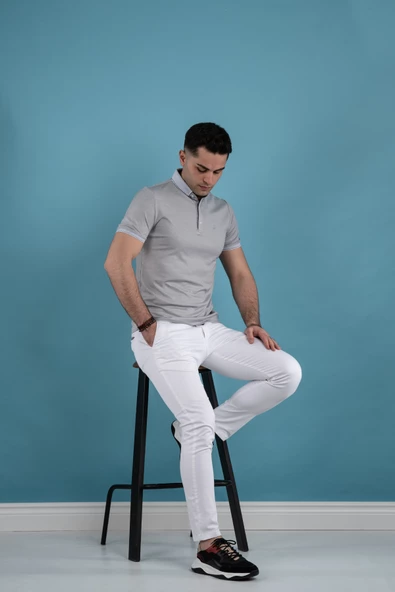 SLİMFİT POLO YAKA DÜĞMELİ MERSERİZE KUMAŞ ERKEK T-SHİRT - Resim 5