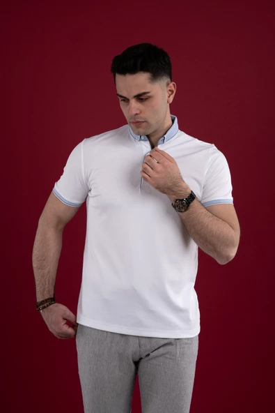 SLİMFİT POLO YAKA DÜĞMELİ MERSERİZE KUMAŞ ERKEK T-SHİRT - Resim 12