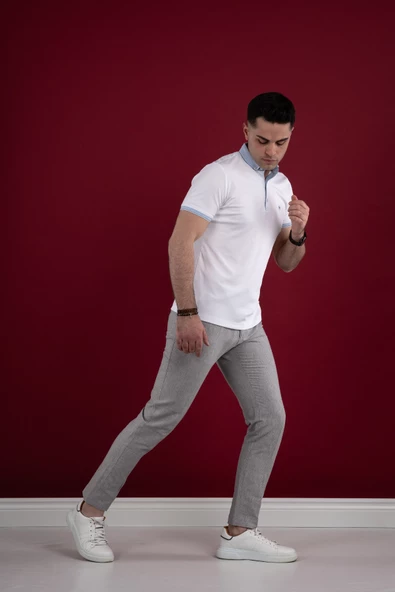 SLİMFİT POLO YAKA DÜĞMELİ MERSERİZE KUMAŞ ERKEK T-SHİRT - Resim 11