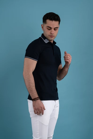 SLİMFİT POLO YAKA DÜĞMELİ MERSERİZE KUMAŞ ERKEK T-SHİRT - Resim 8