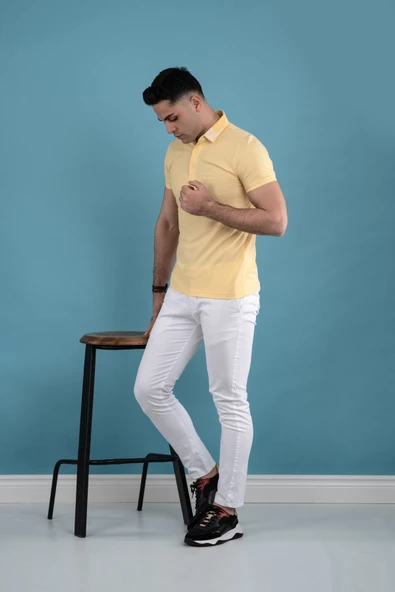 SLİMFİT POLO YAKA DÜĞMELİ MERSERİZE KUMAŞ ERKEK T-SHİRT - Resim 3