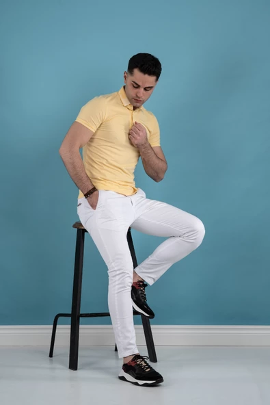 SLİMFİT POLO YAKA DÜĞMELİ MERSERİZE KUMAŞ ERKEK T-SHİRT - Resim 2