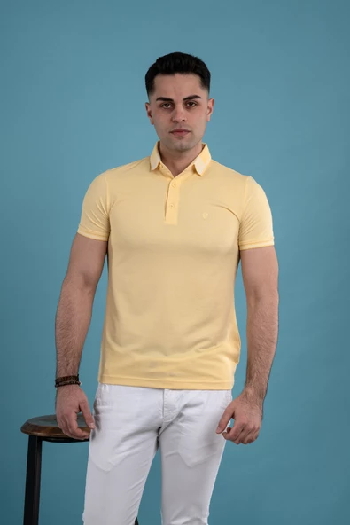 SLİMFİT POLO YAKA DÜĞMELİ MERSERİZE KUMAŞ ERKEK T-SHİRT - Resim 5
