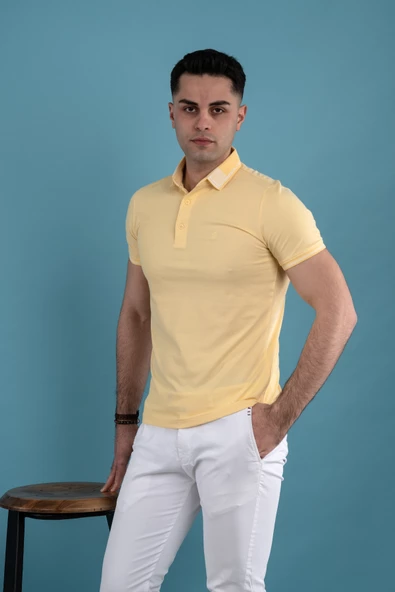 SLİMFİT POLO YAKA DÜĞMELİ MERSERİZE KUMAŞ ERKEK T-SHİRT - Resim 4