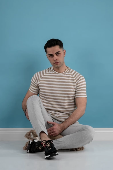 SLİMFİT ÇİZGİLİ ÖRGÜ PAMUKLU ERKEK T-SHİRT - 3