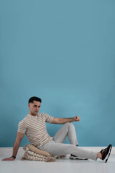 SLİMFİT ÇİZGİLİ ÖRGÜ PAMUKLU ERKEK T-SHİRT - 2