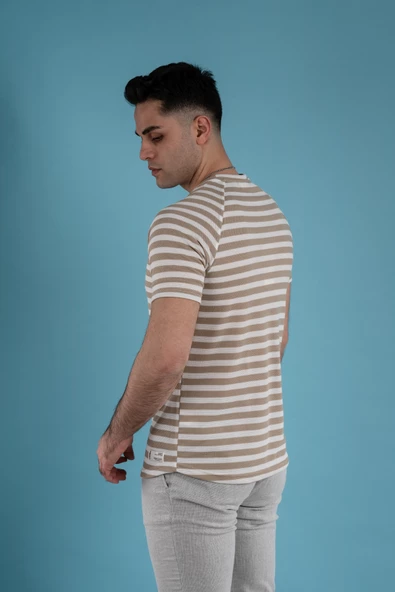 SLİMFİT ÇİZGİLİ ÖRGÜ PAMUKLU ERKEK T-SHİRT - 6