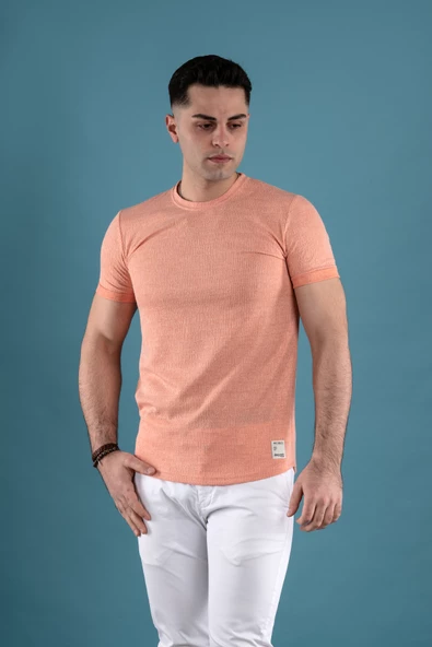 SLİMFİT DOKULU BİSİKLET YAKA ERKEK T-SHİRT - 3