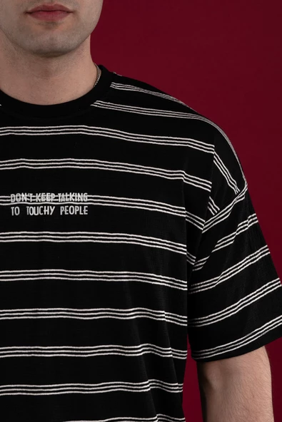 OVERSİZE ÇİZGİLİ İNCE PENYE ERKEK T-SHİRT - Resim 6