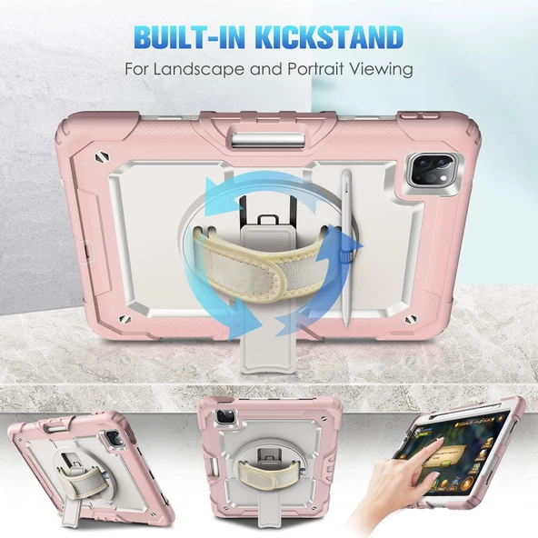 Apple iPad Air 10.9 2022 5.Nesil Strap Tablet Kılıfı Darbe Savar - 7