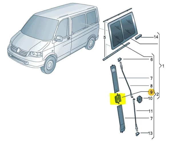 VW Transporter T5 2004-2010 Yan Sürgülü Cam Kilitleme Mandalı 7H0847781B - 3