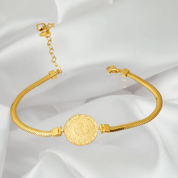 Balıksırtı Zincir Çeyrek Altınlı Bileklik - Resim 5