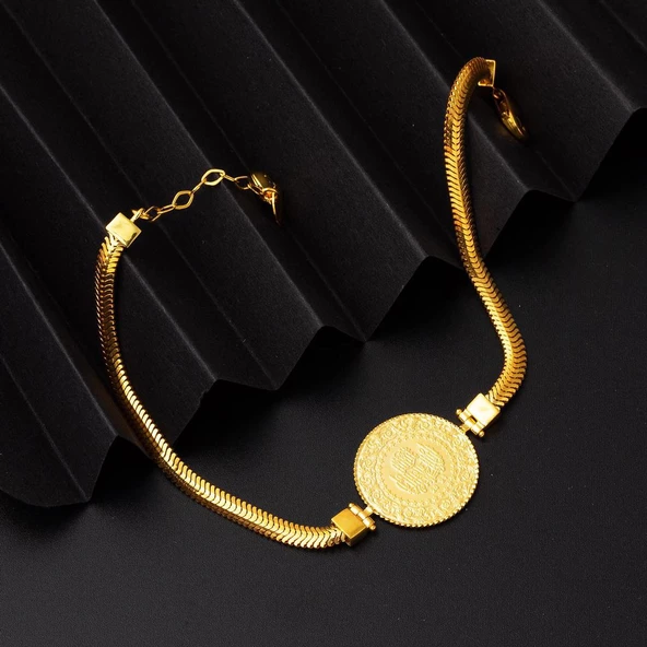 Balıksırtı Zincir Çeyrek Altınlı Bileklik - Resim 4