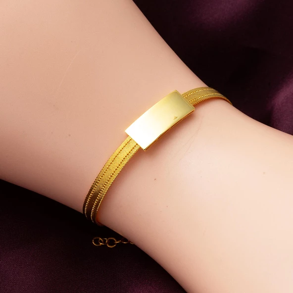 Taşsız Trabzon Hasır 14 Ayar Altın Bileklik - Resim 2