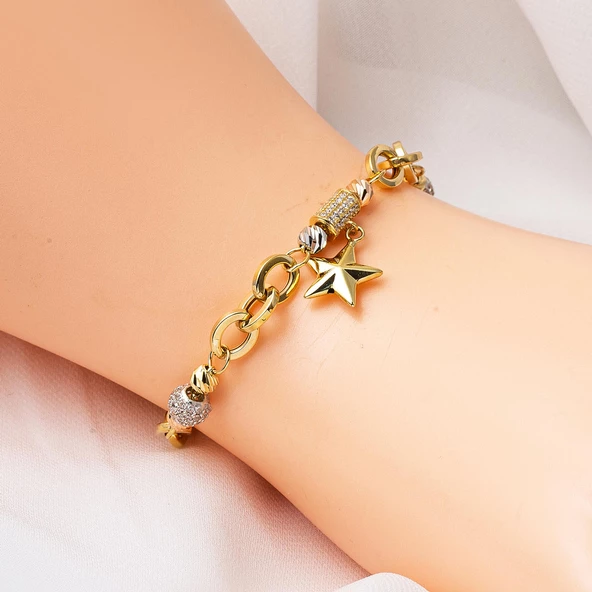 Yıldız 14 Ayar Halkalı Altın Bileklik - Resim 2