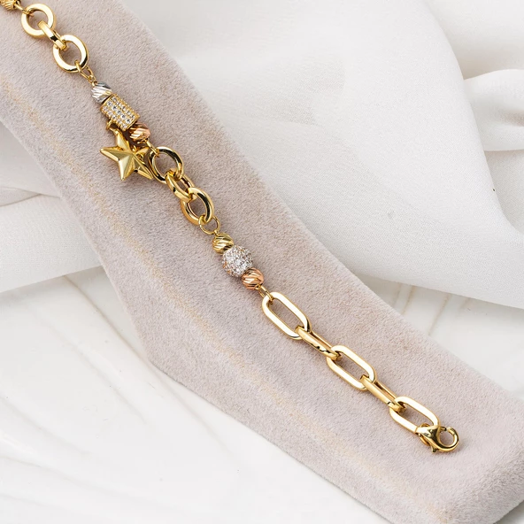 Yıldız 14 Ayar Halkalı Altın Bileklik - Resim 4