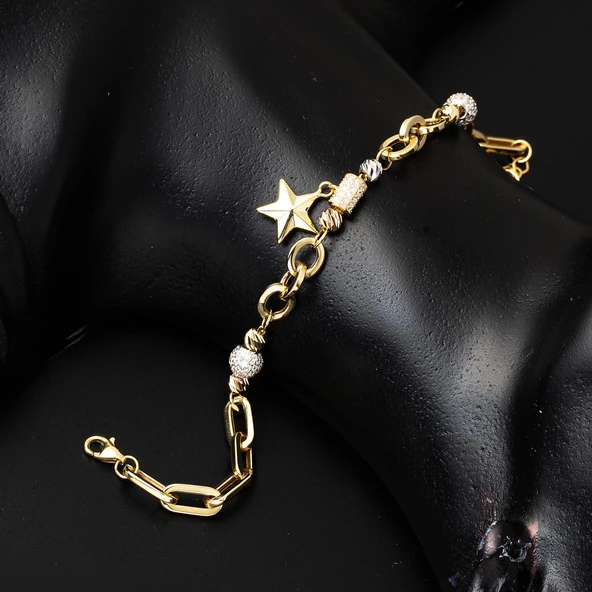 Yıldız 14 Ayar Halkalı Altın Bileklik - Resim 3