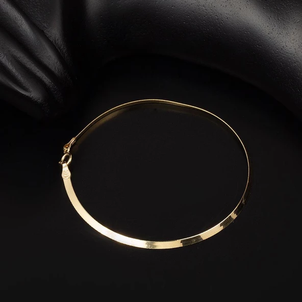 3 mm Enli 14 Ayar Altın Ezme Bileklik - Resim 3