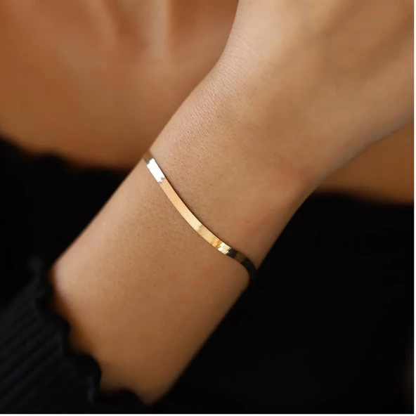 3 mm Enli 14 Ayar Altın Ezme Bileklik - Resim 2