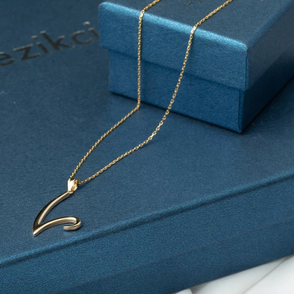 V Harfi 14 Ayar Altın Kolye - Resim 3