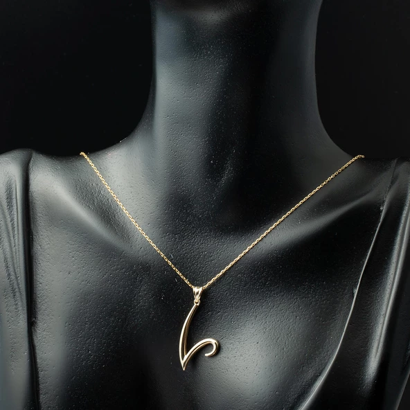 V Harfi 14 Ayar Altın Kolye - Resim 2