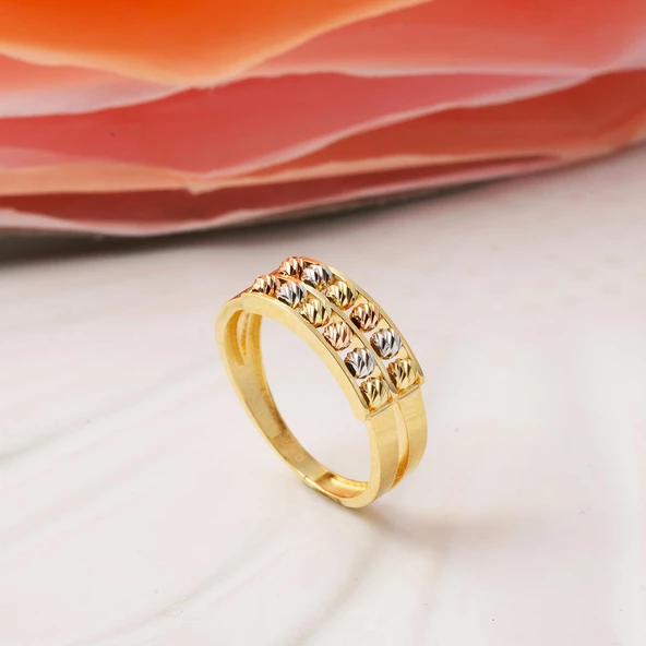 Çift Sıra Dorika Toplu Altın Yüzük - Resim 3